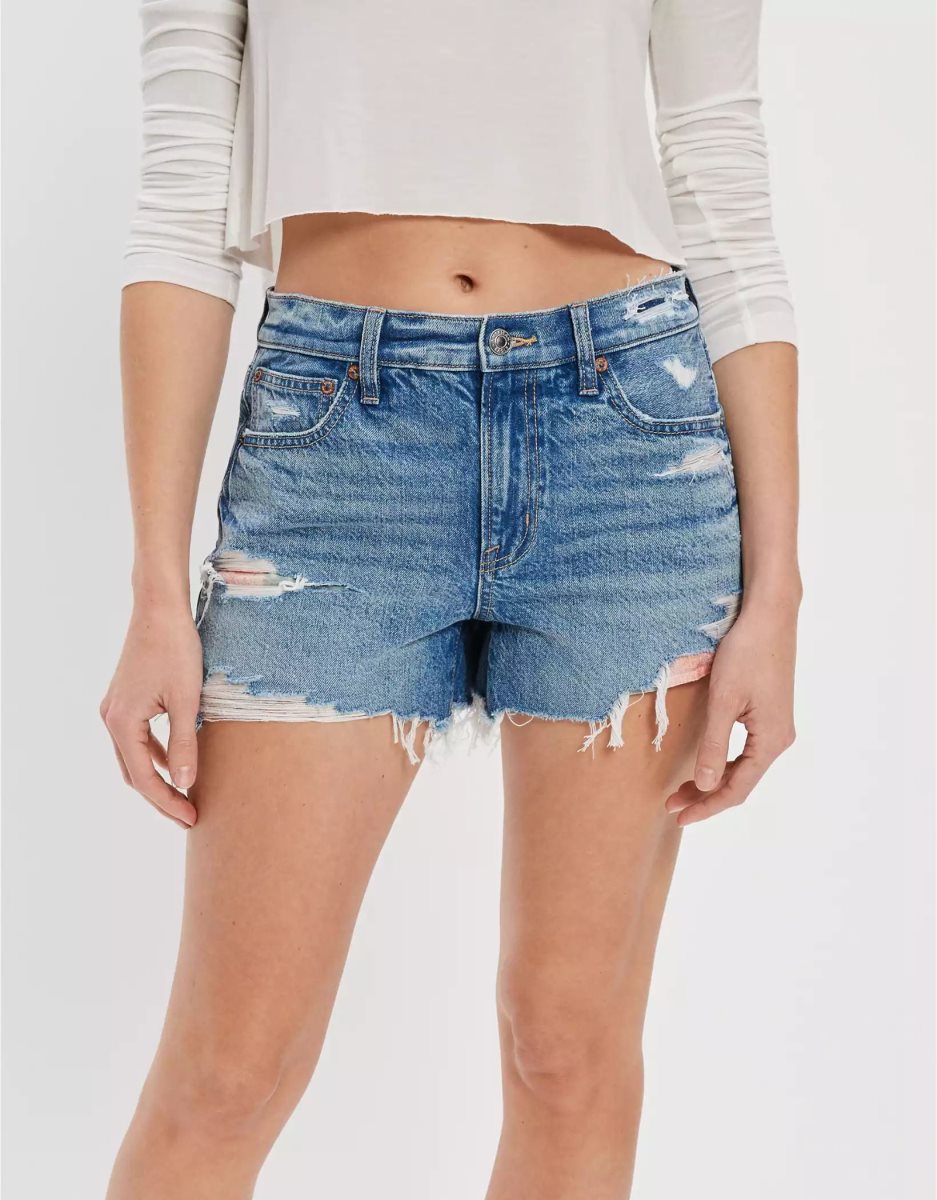 Shorts American Eagle AE x Outer Banks Denim Highest Taille '90s Boyfriend Indigo Femme | BIX-26677213